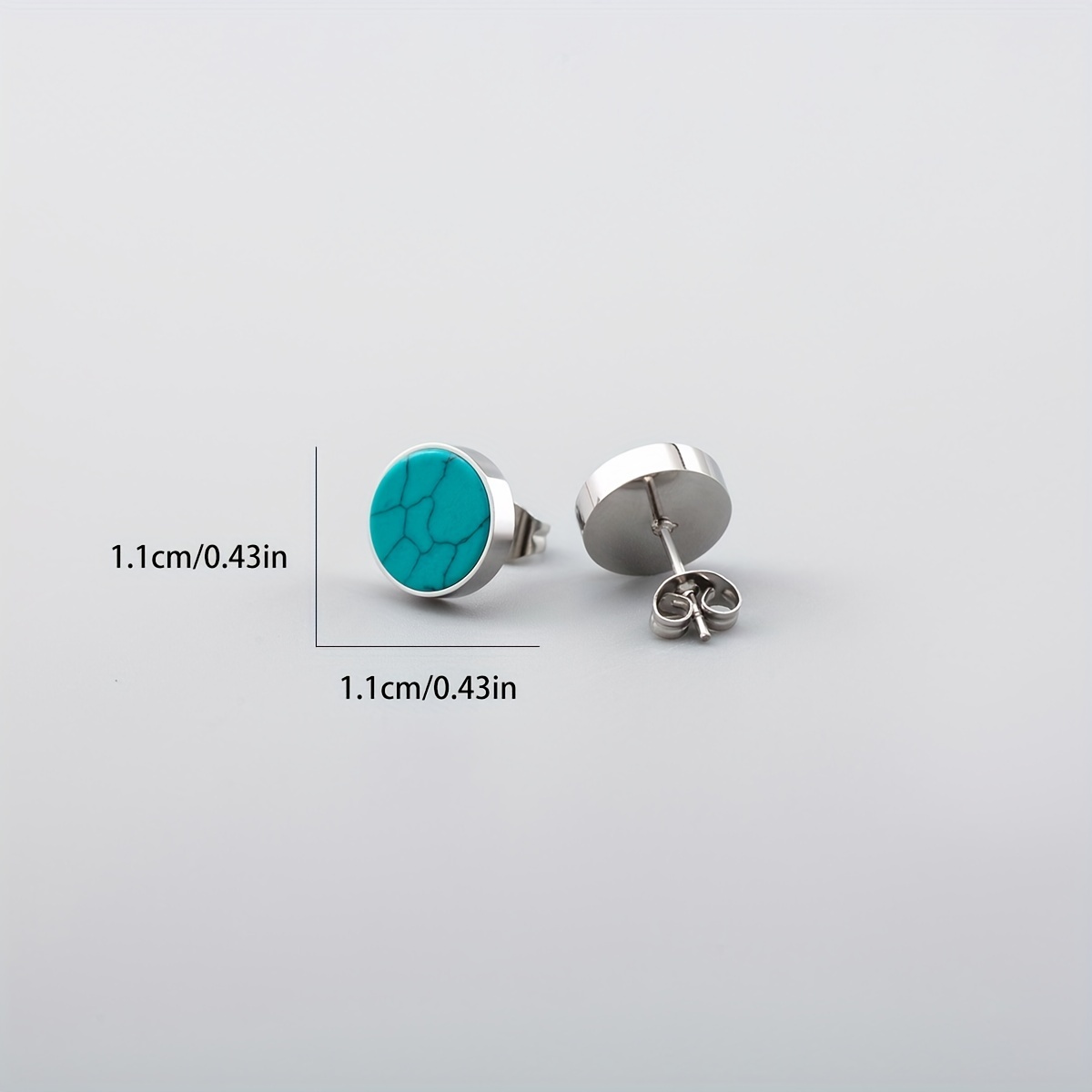 Men's Turquoise Round Stud Earrings - Ear Decoration for Men